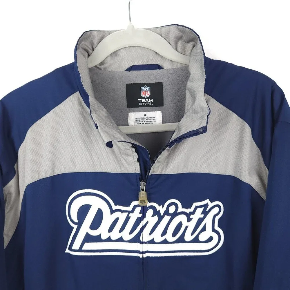 NFL Team Apparel NE Patriots Mens Size M Fleece Lined Full Zip Jacket Blue/Grey